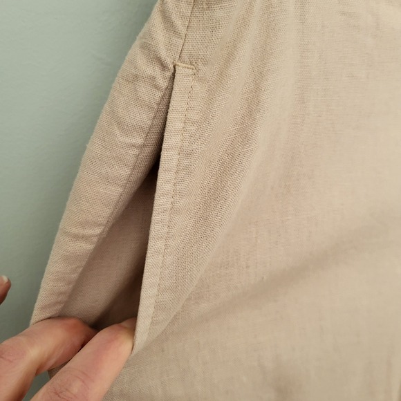 Ann Taylor Factory Beige Cropped Pull on Pants Linen Blend Pockets Medium Petite - Picture 2 of 10